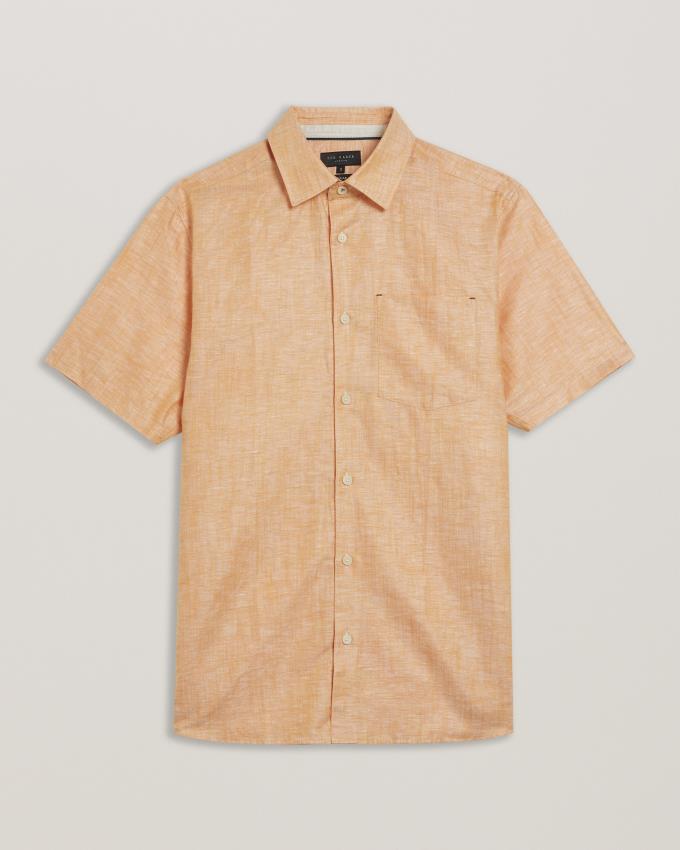 Chemises Ted Baker Short Sleeve Linen Cotton Orange Foncé Homme | XEN-71628766